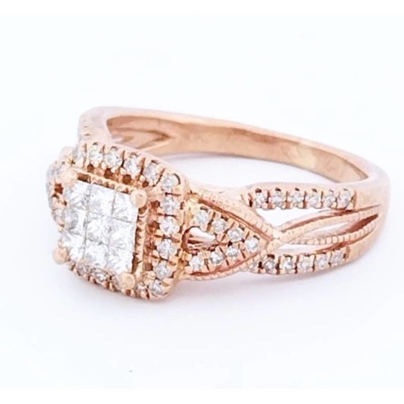 Diamond Engagement Ring Princess & Round 10K Rose Gold - Size 4,5,6,7 - Picture 9 of 12